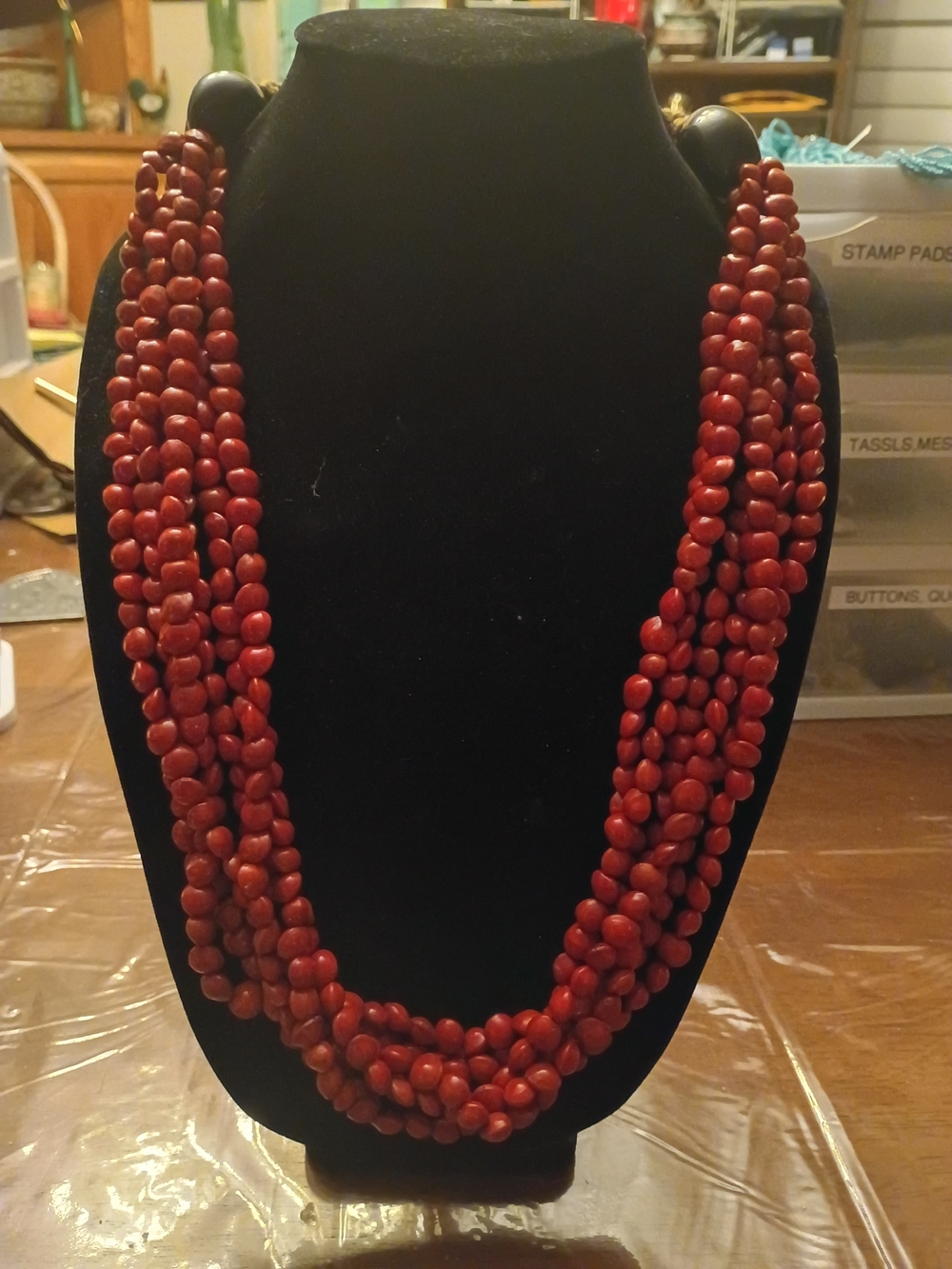Multi-Strand Red Beaded Statement Necklace - Women Jewelry